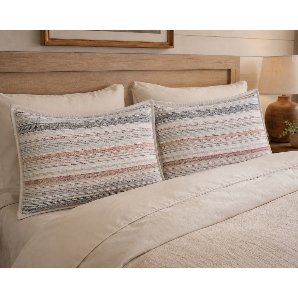 Frye King Pillow Shams Set Farmhouse Striped Neutral Bedding 20x36